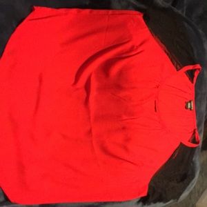 Red Blouse with Black Lace Sleeves